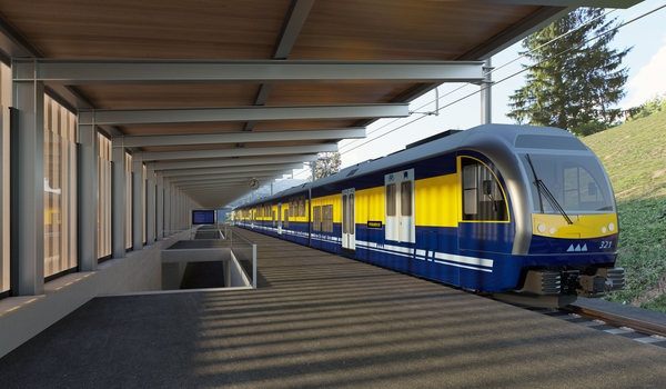 Berner Oberland-Bahn mit Halt beim Terminal Grindelwald