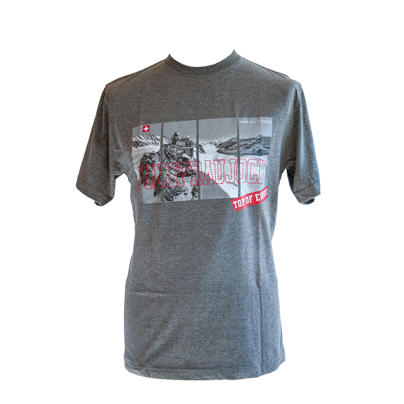T-Shirt Jungfraujoch Official Collection, men, mottled grey with super Sphinx print 