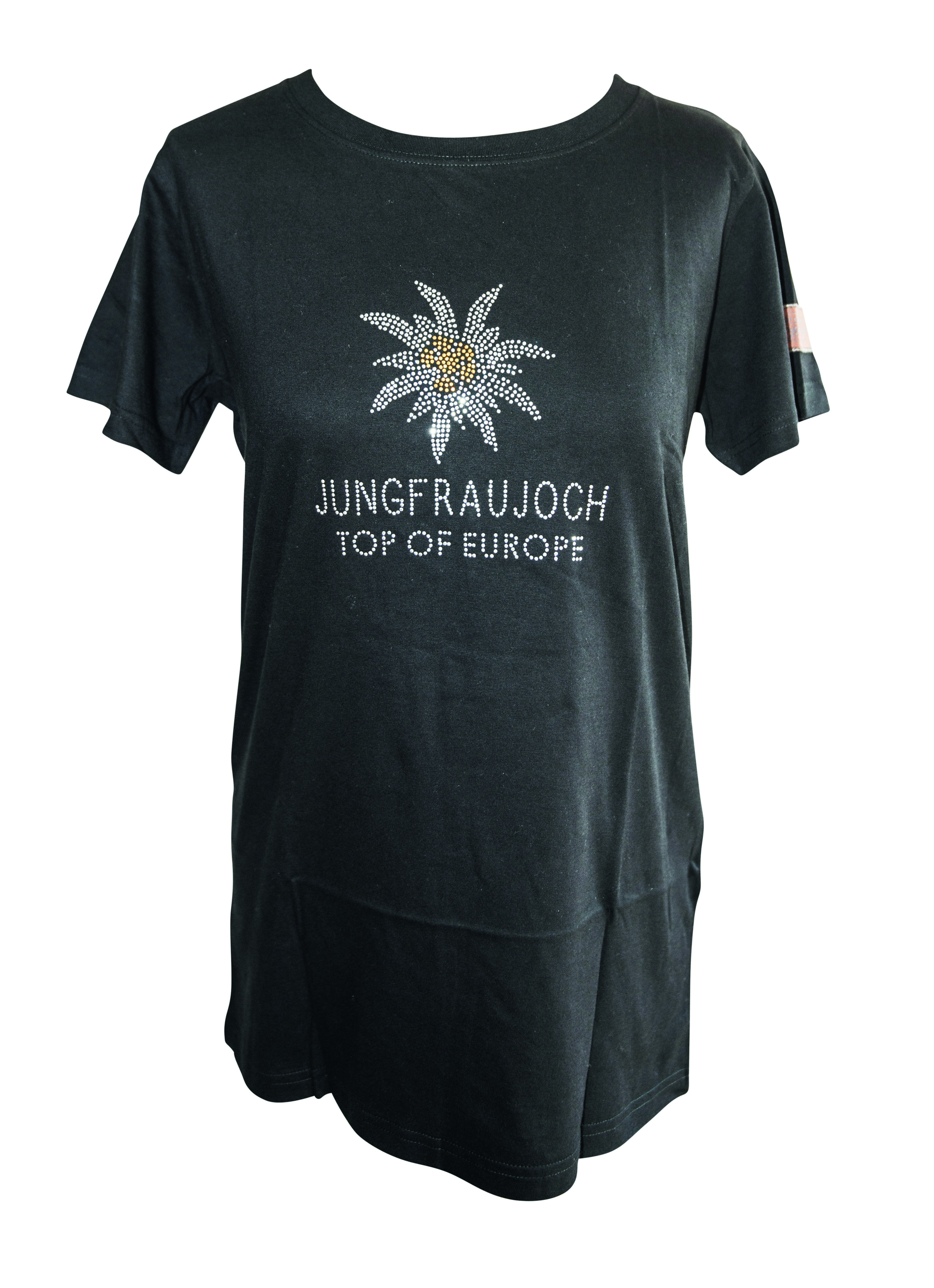 T-Shirt Jungfraujoch Official Collection, Damen, schwarz mit Edelweis 